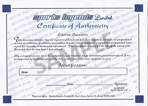 Sports Legends Certificate of Authenticity