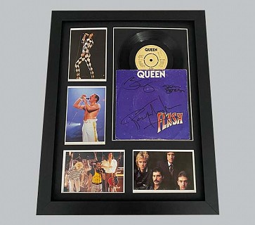 Queen "Flash" Signed 7" Record Sleeve + 7" Record & 4 Photos