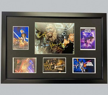 Star Wars Photo Signed by Harrison Ford & Peter Mayhew + 5 Postcards