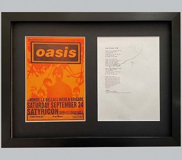 Oasis "Live Forever" Lyric Sheet Signed by Noel + Concert Poster