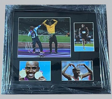 Mo Farah & Usain Bolt Signed Colour Photo + 3 Photos