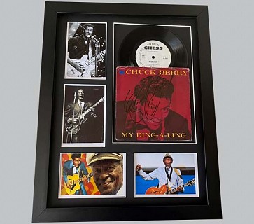 Chuck Berry "My Ding-A-Ling" Signed 7" Record Sleeve + 7" Record & 4 Photos