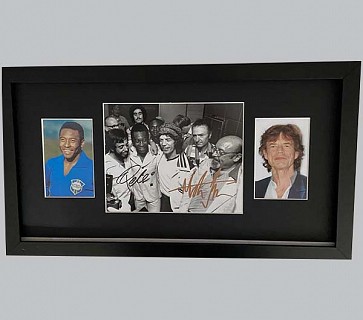 Pele & Mick Jagger Signed Black & White Photo + 2 Colour Photos