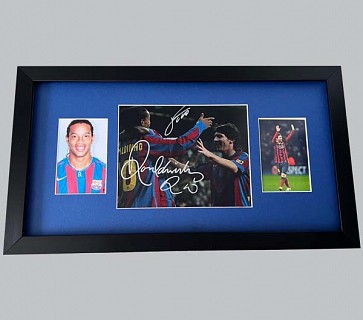 Ronaldinho & Messi Signed Colour Photo + 2 Colour Photos