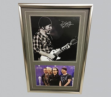 U2's The Edge Signed Black & White Photo + U2 Photo