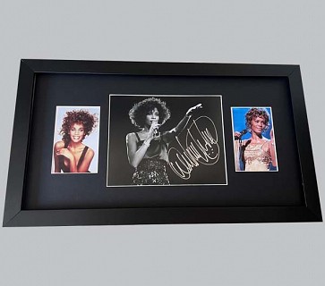 Whitney Houston Signed Black & White Concert Photo + 2 Photos