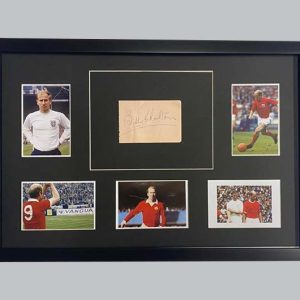 Bobby Charlton Signed Postcard + 5 Colour Photos