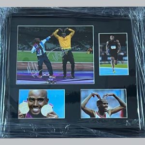 Mo Farah & Usain Bolt Signed Colour Photo + 3 Photos