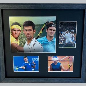 Rafael Nadal, Novak Djokovic & Roger Federer Signed Photo + 3 Photos