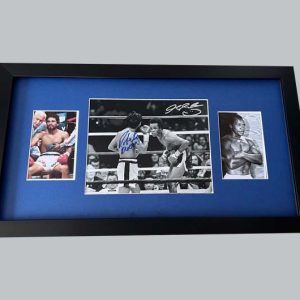 Roberto Duran & Sugar Ray Leonard Signed B&W Photo + 2 Photos