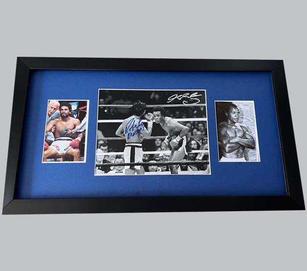 Roberto Duran & Sugar Ray Leonard Signed B&W Photo + 2 Photos