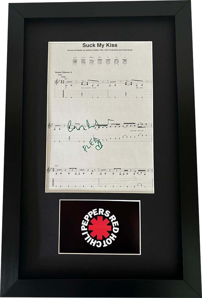 RHCP "Suck My Kiss" Music Sheet Signed by Flea & Chad