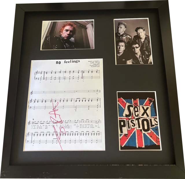 No Feelings Song Sheet Signed by Johnny Rotten